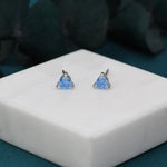 Trillion Cut Aquamarine Blue CZ Stud Earrings in Sterling Silver, Silver or Gold, Trillion Cut Zirconia Earrings, Double Pronged, Tiny Stud