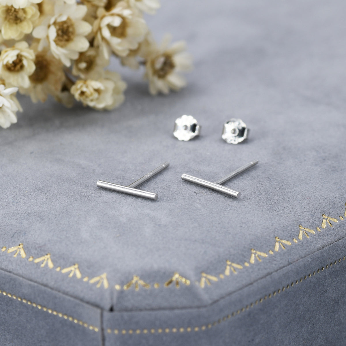 Minimalist Bar Stud Earrings in Sterling Silver, Silver or Gold or Rose Gold, Skinny Bar Earrings, Extra Petite Bar Earrings, Tiny Bar