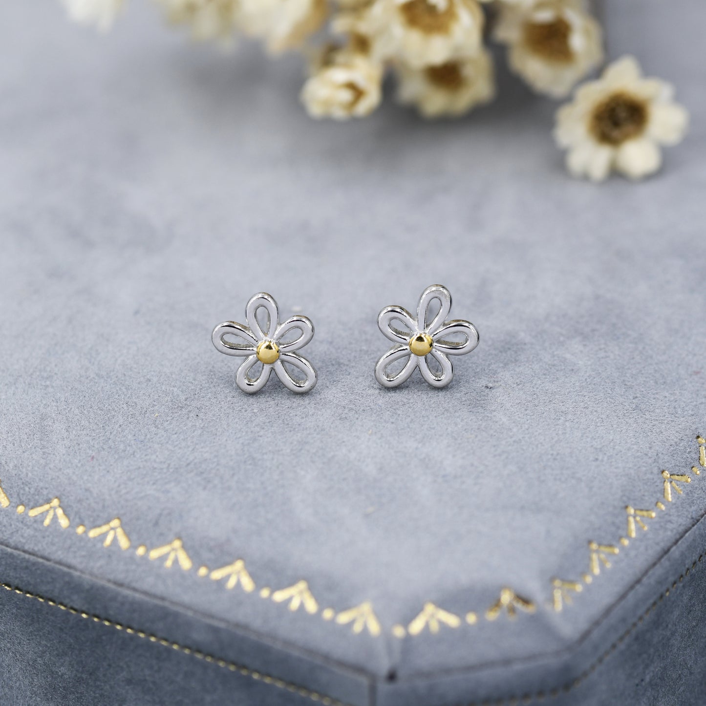 Dainty Forget-me-not Flower Stud Earrings in Sterling Silver - Floral Blossom Flower Stud Earrings -  Nature Inspired