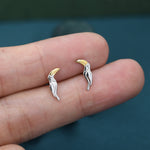 Tiny Toucan Bird Stud Earrings in Sterling Silver, Silver and 18ct Gold, Bird Stud Earrings, Nature Inspired Animal Earrings