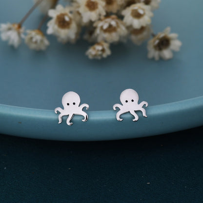 Tiny Octopus Stud Earrings in Sterling Silver - Animal Stud Earrings - Ocean Fish Earrings  - Cute,  Fun, Whimsical