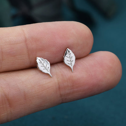 Tiny Leaf Stud Earrings in Sterling Silver, Silver or Gold, Stacking Earrings, Extra Small Stud, Nature Inspired Plant Earrings