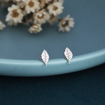 Tiny Leaf Stud Earrings in Sterling Silver, Silver or Gold, Stacking Earrings, Extra Small Stud, Nature Inspired Plant Earrings