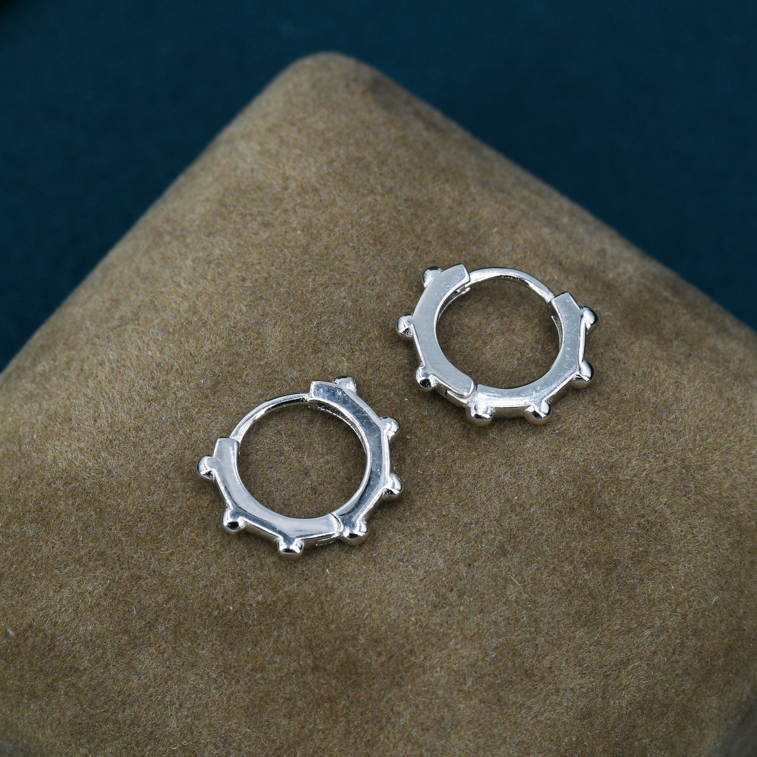 Dotted Huggie Hoop in Sterling Silver, 8mm Poppy Huggie Hoops,  Geometric Beaded Hoop Earrings, Gold or Silver