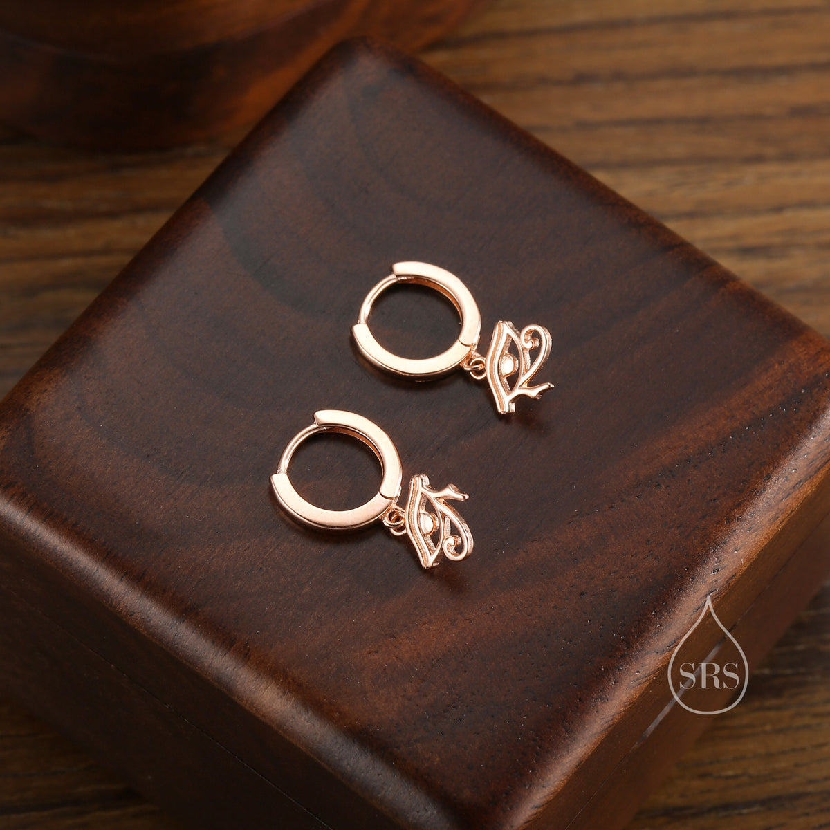 Eye of Horus Huggie Hoop Earrings in Sterling Silver, Silver or Gold or Rose Gold, Ancient Egypt Inspired Earrings, Egyptian Eye Earrings
