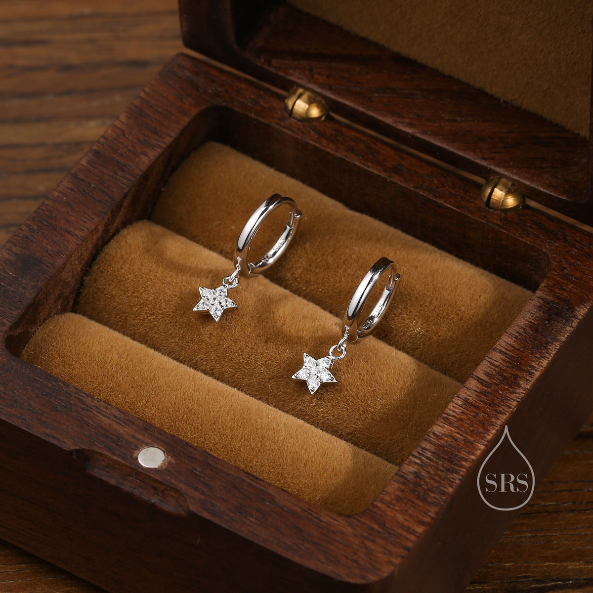 Delicate CZ Star Huggie Hoop Earrings in Sterling Silver, Silver, Gold or Rose Gold, North Star Earrings, Sunburst Earrings, Celestial