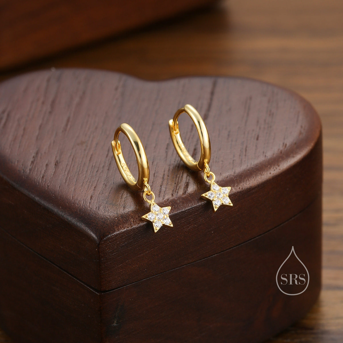 Delicate CZ Star Huggie Hoop Earrings in Sterling Silver, Silver, Gold or Rose Gold, North Star Earrings, Sunburst Earrings, Celestial