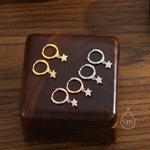Delicate CZ Star Huggie Hoop Earrings in Sterling Silver, Silver, Gold or Rose Gold, North Star Earrings, Sunburst Earrings, Celestial