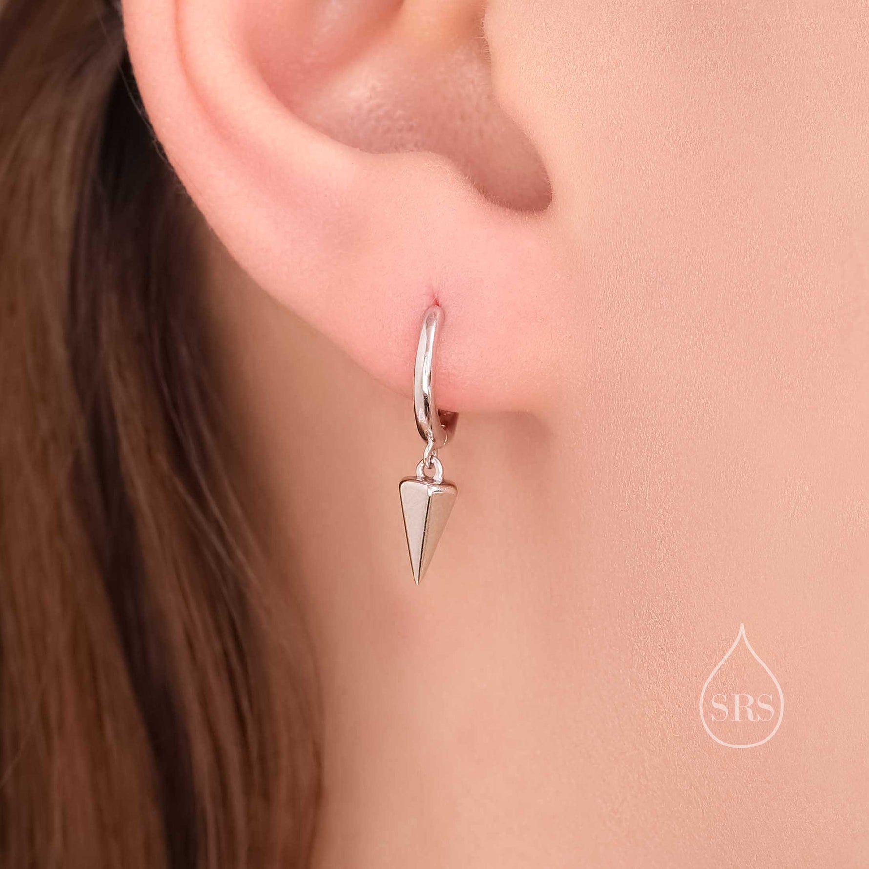 Dangling Spike Dagger Huggie Hoop Earrings in Sterling Silver, Dangle Hoop Earrings, Gold Coated Geometric Huggie Hoops