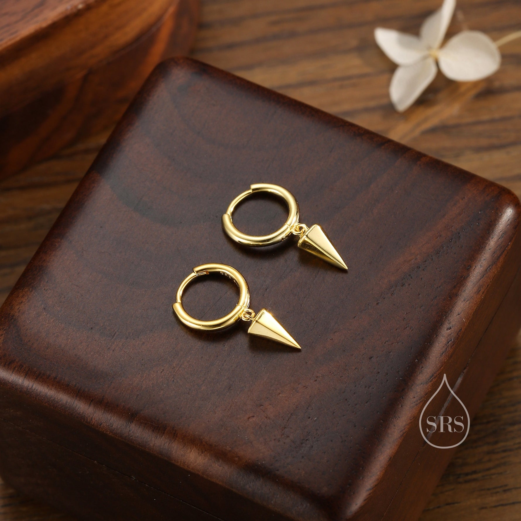 Dangling Spike Dagger Huggie Hoop Earrings in Sterling Silver, Dangle Hoop Earrings, Gold Coated Geometric Huggie Hoops