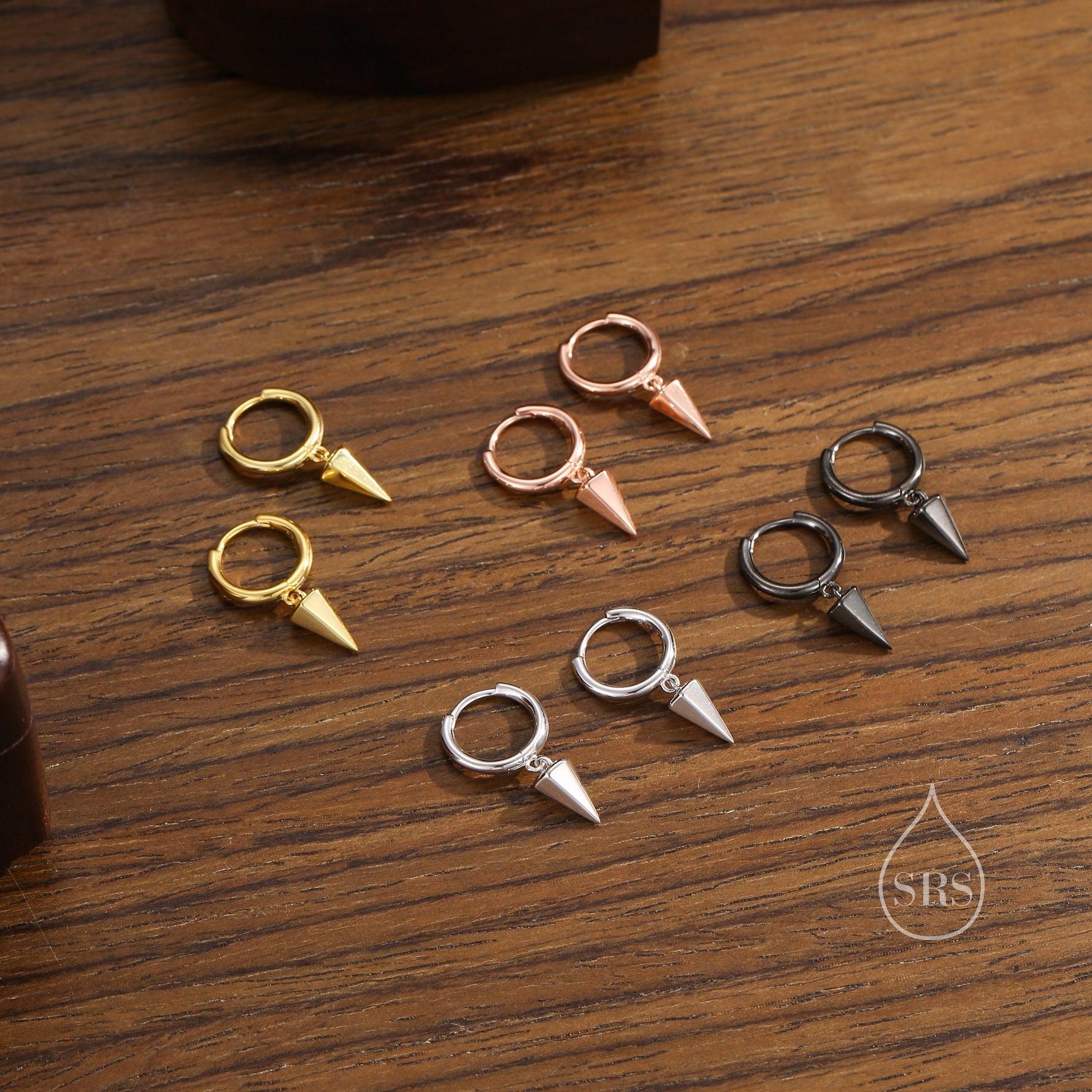 Dangling Spike Dagger Huggie Hoop Earrings in Sterling Silver, Dangle Hoop Earrings, Gold Coated Geometric Huggie Hoops