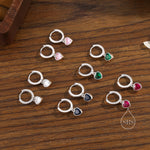 Garnet Red CZ Heart Huggie Hoop in Sterling Silver, Silver or Gold Garnet Red Hoops, 8mm Inner Diameter, Stacking Earrings,
