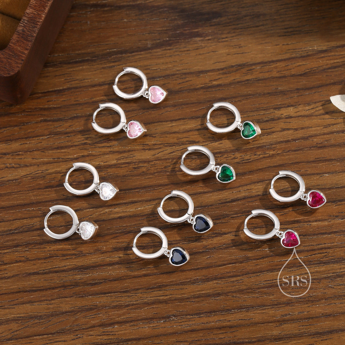 Sapphire Blue CZ Heart Huggie Hoop in Sterling Silver, Silver or Gold, 8mm Inner Diameter, Stacking Earrings, September Birthstone