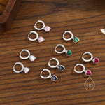 Sapphire Blue CZ Heart Huggie Hoop in Sterling Silver, Silver or Gold, 8mm Inner Diameter, Stacking Earrings, September Birthstone