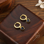 Sapphire Blue CZ Heart Huggie Hoop in Sterling Silver, Silver or Gold, 8mm Inner Diameter, Stacking Earrings, September Birthstone