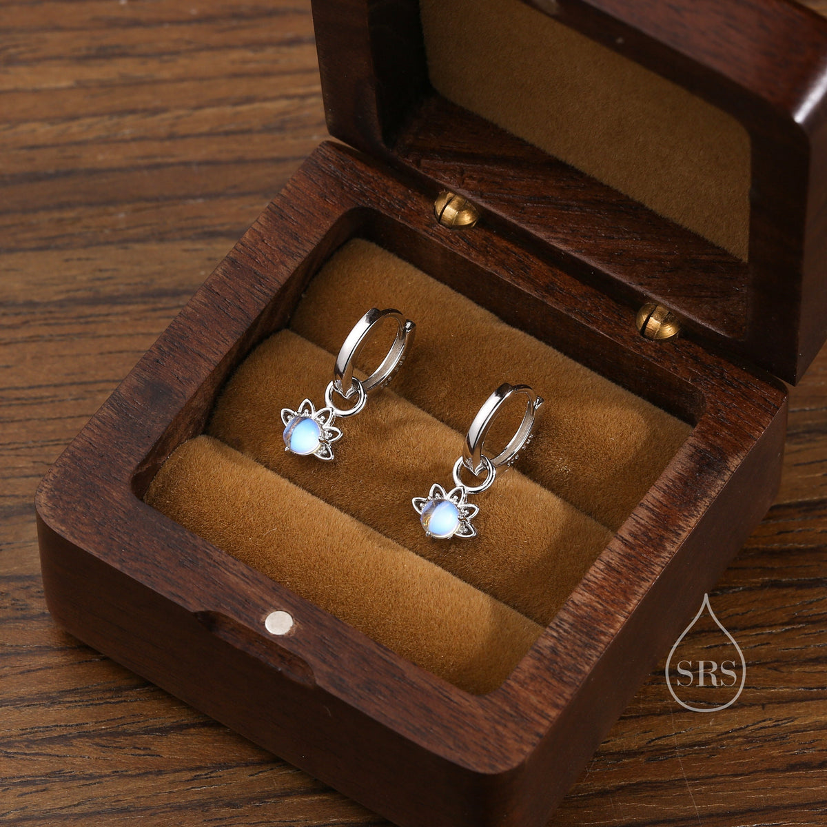 Sterling Silver Moonstone Crown Huggie Hoop Earrings, Prong Set, Mermaid Colour Earrings, Simulated Moonstone Glass Earrings, Minimalist