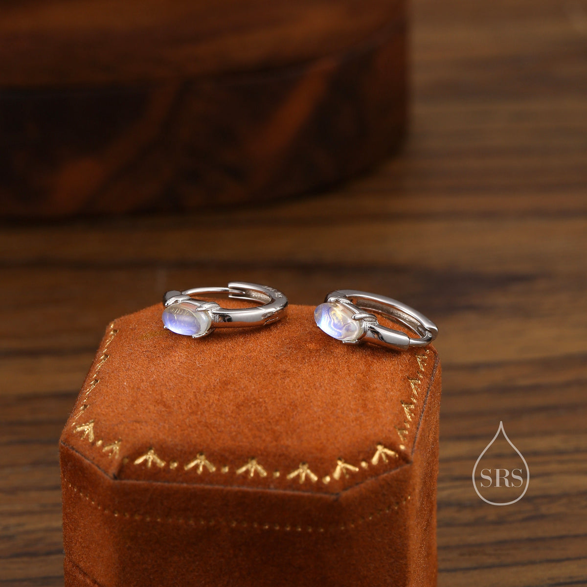 Oval Moonstone Huggie Hoop Earrings in Sterling Silver, Silver or Gold, Tiny Moonstone Hoops, Moonstone Hoops, Simulated Moonstone Hoops