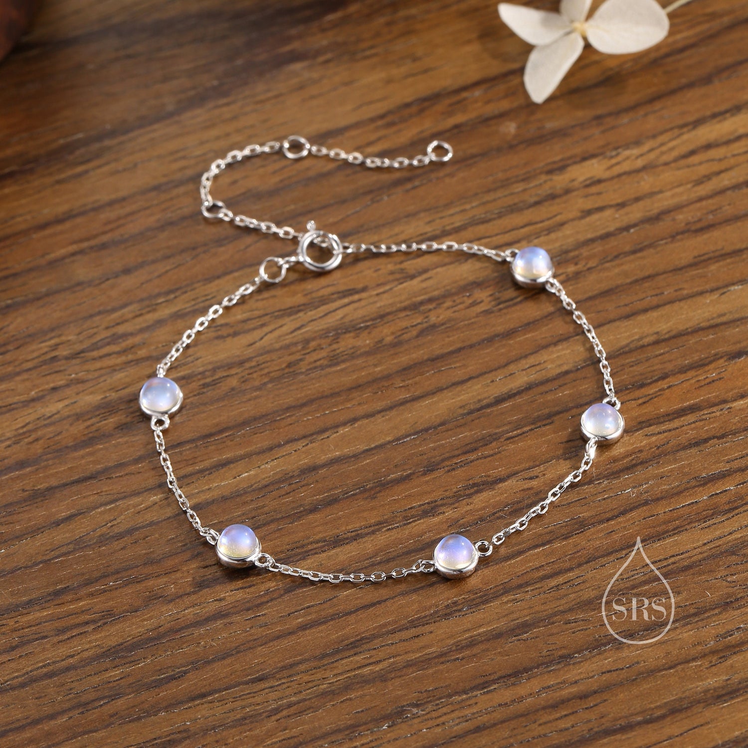 Delicate Moonstone Bracelet in Sterling Silver, Lab Created Moonstone Bracelet, Silver Moonstone Bracelet