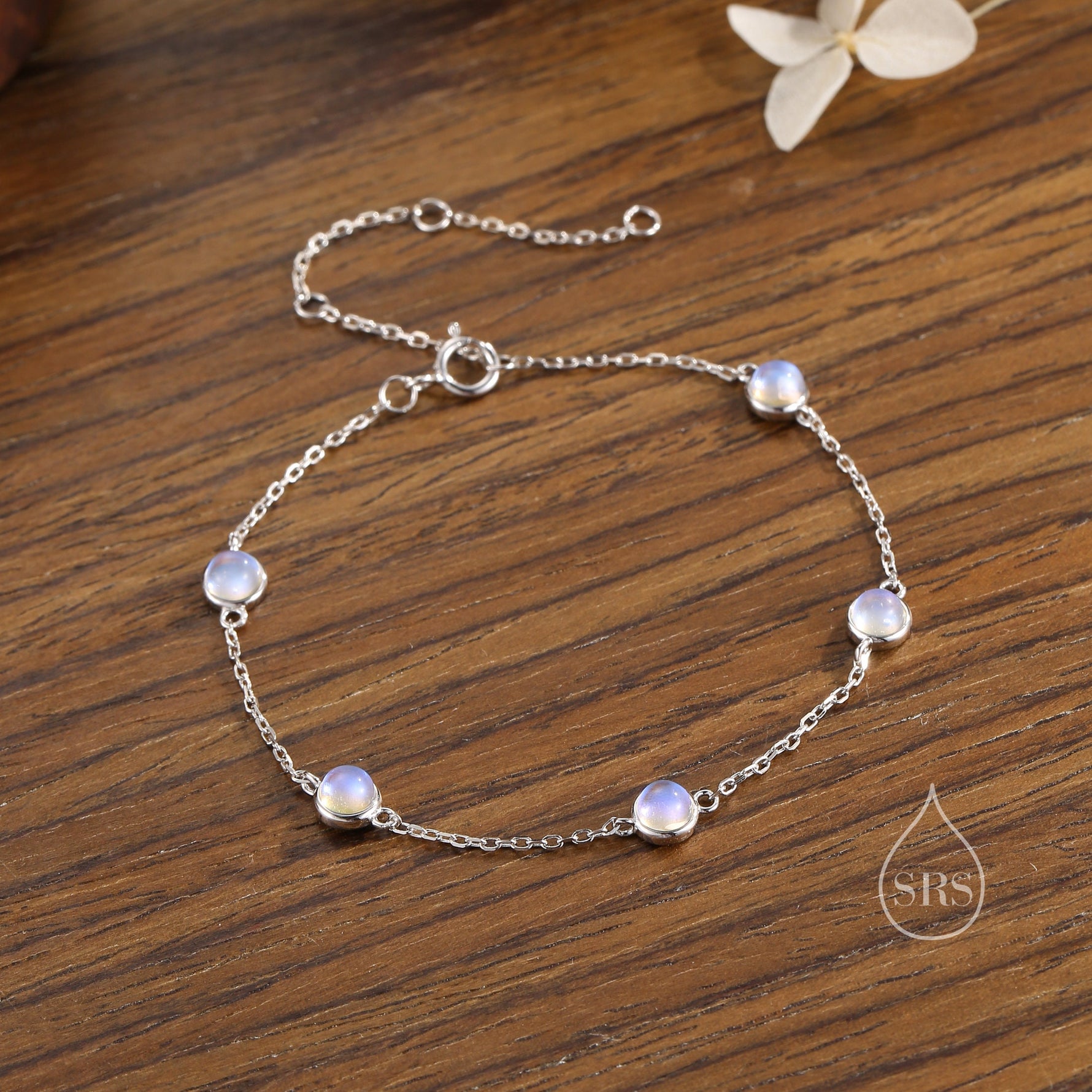 Delicate Moonstone Bracelet in Sterling Silver, Lab Created Moonstone Bracelet, Silver Moonstone Bracelet