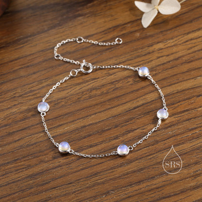 Delicate Moonstone Bracelet in Sterling Silver, Lab Created Moonstone Bracelet, Silver Moonstone Bracelet