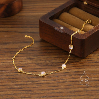 Delicate Moonstone Bracelet in Sterling Silver, Lab Created Moonstone Bracelet, Silver Moonstone Bracelet