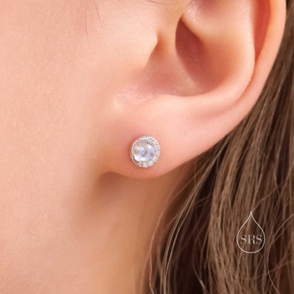 Moon Phase Moonstone Stud Earrings in Sterling Silver, Silver or Gold or Rose Gold, Delicate Moon Earrings, Moonstone Earrings, Celestial