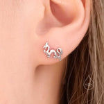 Tiny Japanese Dragon Stud Earrings in Sterling Silver, Silver or Gold or Rose Gold, Sterling Silver Dragon Earrings