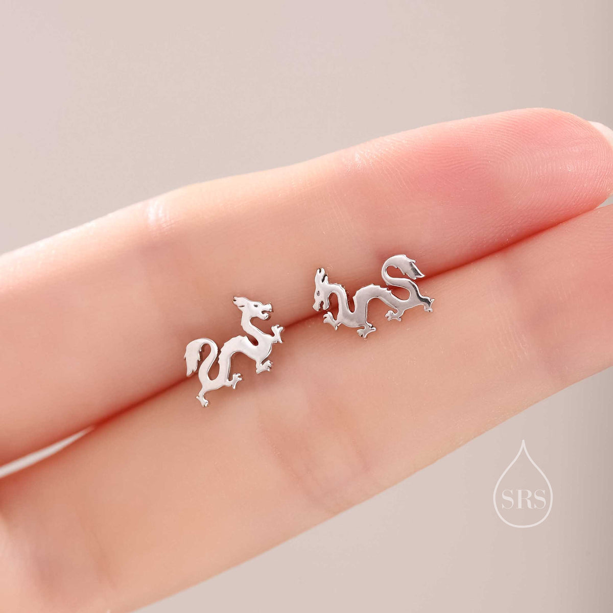 Tiny Japanese Dragon Stud Earrings in Sterling Silver, Silver or Gold or Rose Gold, Sterling Silver Dragon Earrings