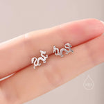 Tiny Japanese Dragon Stud Earrings in Sterling Silver, Silver or Gold or Rose Gold, Sterling Silver Dragon Earrings