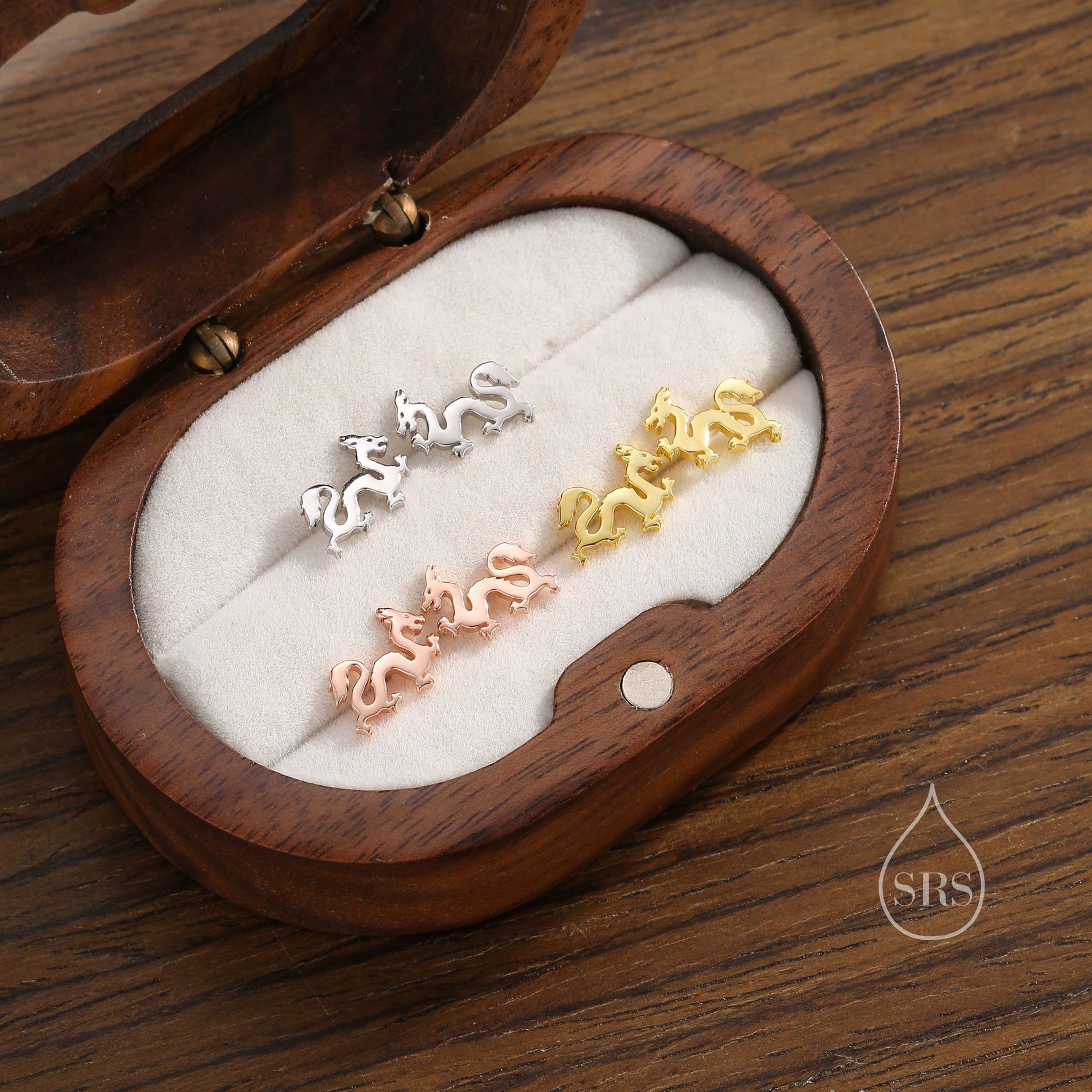 Tiny Japanese Dragon Stud Earrings in Sterling Silver, Silver or Gold or Rose Gold, Sterling Silver Dragon Earrings