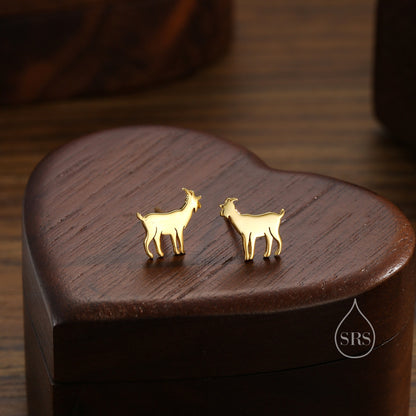 Tiny Goat Stud Earrings in Sterling Silver, Silver or Gold or Rose Gold, Sterling Silver Goat Earrings, Sheep Earrings, Farm Earrings