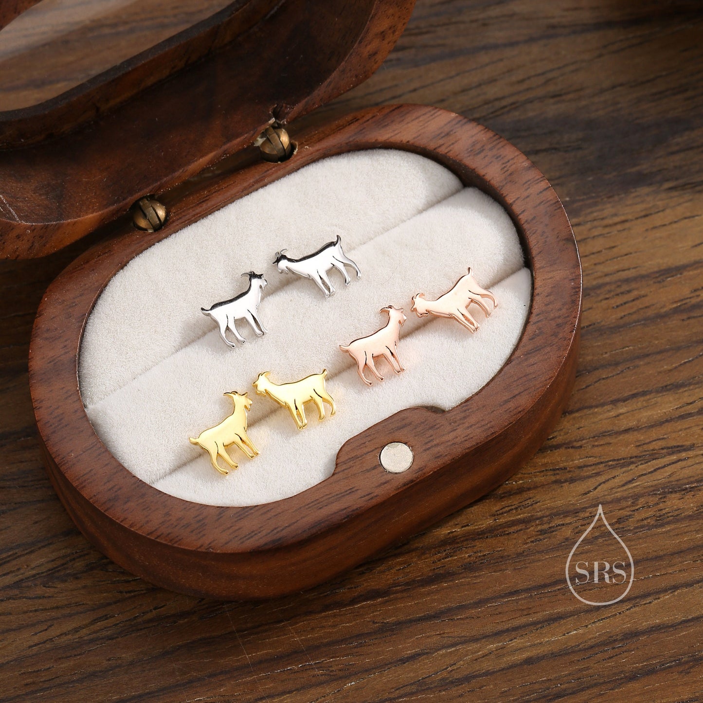 Tiny Goat Stud Earrings in Sterling Silver, Silver or Gold or Rose Gold, Sterling Silver Goat Earrings, Sheep Earrings, Farm Earrings