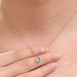 Enamel Smiling Flower Pendant Necklace in Sterling Silver, Silver Rainbow Flower Necklace, Tiny Multi Colour Flower Necklace