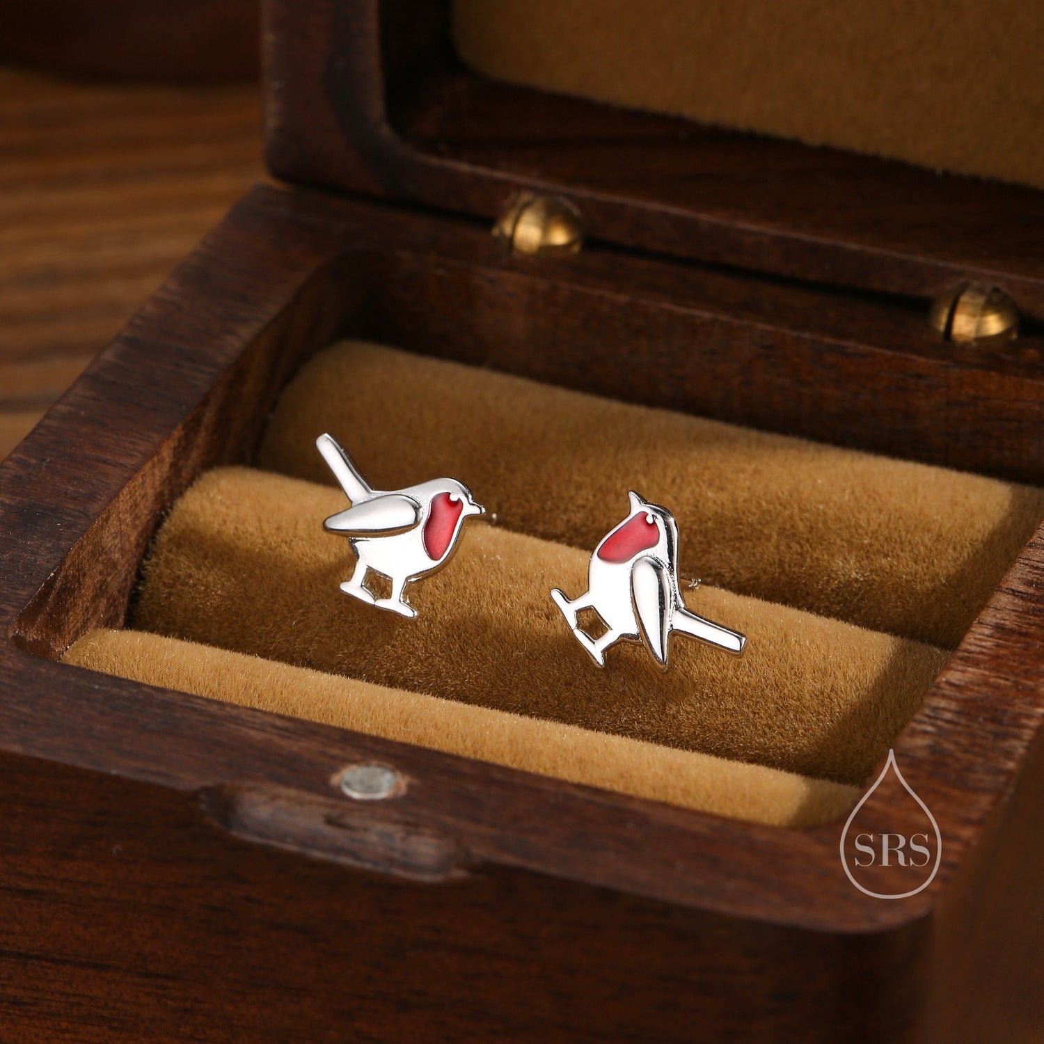 Robin Bird Stud Earrings in Sterling Silver with Enamel, Sterling Silver Robin Earrings, Hand Painted Enamel Earrings, Nature Inspired