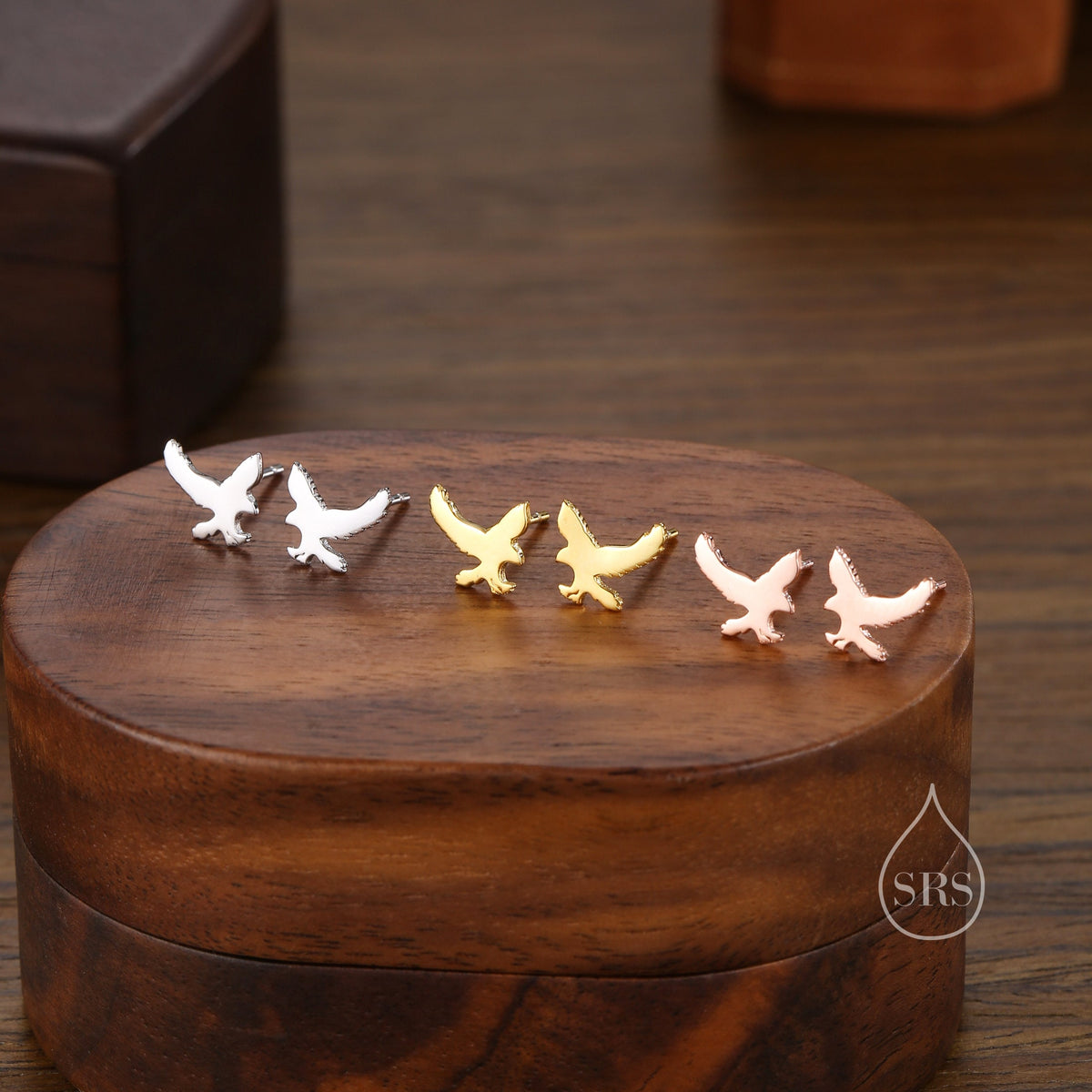 Flying Eagle Stud Earrings in Sterling Silver, Silver or Gold or Rose Gold, Sterling Silver Bird of Prey Earrings, Bird Earrings