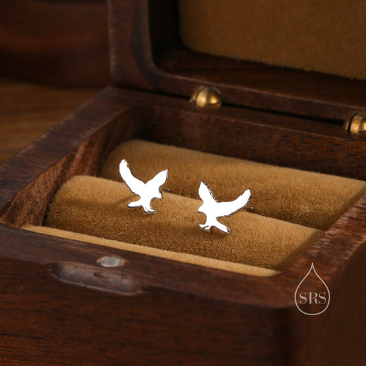 Flying Eagle Stud Earrings in Sterling Silver, Silver or Gold or Rose Gold, Sterling Silver Bird of Prey Earrings, Bird Earrings