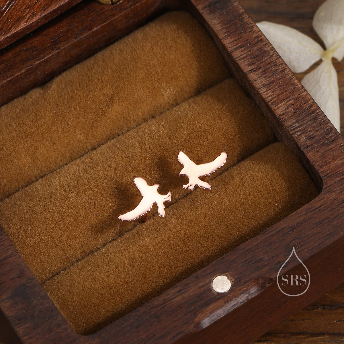 Flying Eagle Stud Earrings in Sterling Silver, Silver or Gold or Rose Gold, Sterling Silver Bird of Prey Earrings, Bird Earrings