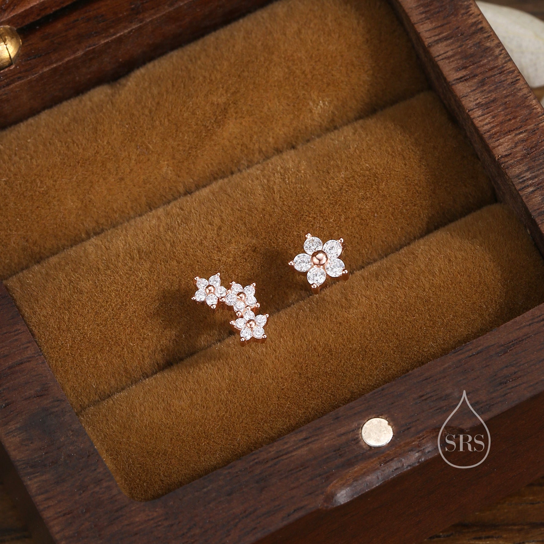 Asymmetric Forget Me Not Flower Bouquet CZ Stud Earrings in Sterling Silver, Silver, Gold or Rose Gold, Mismatched CZ Flower Stud Earrings
