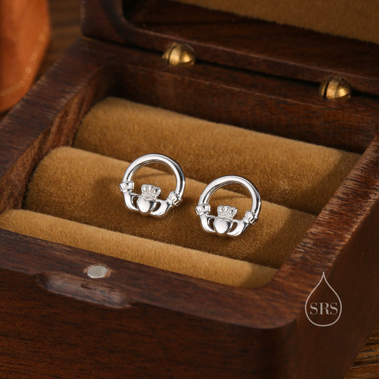 Sterling Silver Claddagh Stud Earrings Earrings, Silver or Gold or Rose Gold, Irish Claddagh  Earrings