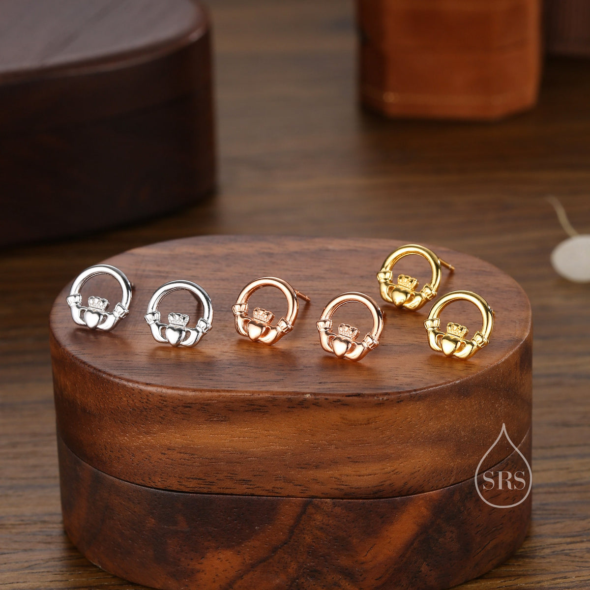 Sterling Silver Claddagh Stud Earrings Earrings, Silver or Gold or Rose Gold, Irish Claddagh Earrings
