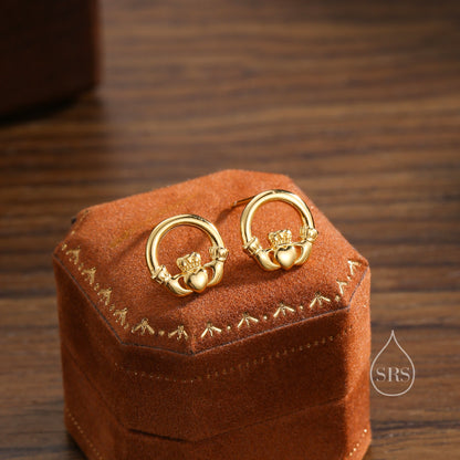 Sterling Silver Claddagh Stud Earrings Earrings, Silver or Gold or Rose Gold, Irish Claddagh  Earrings