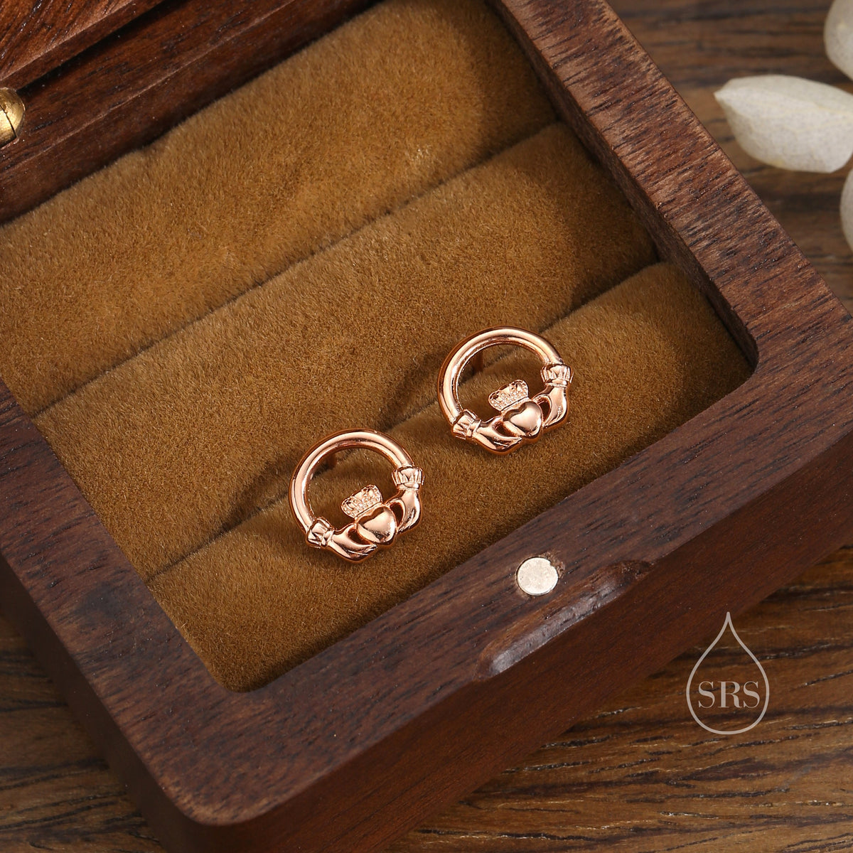 Sterling Silver Claddagh Stud Earrings Earrings, Silver or Gold or Rose Gold, Irish Claddagh Earrings
