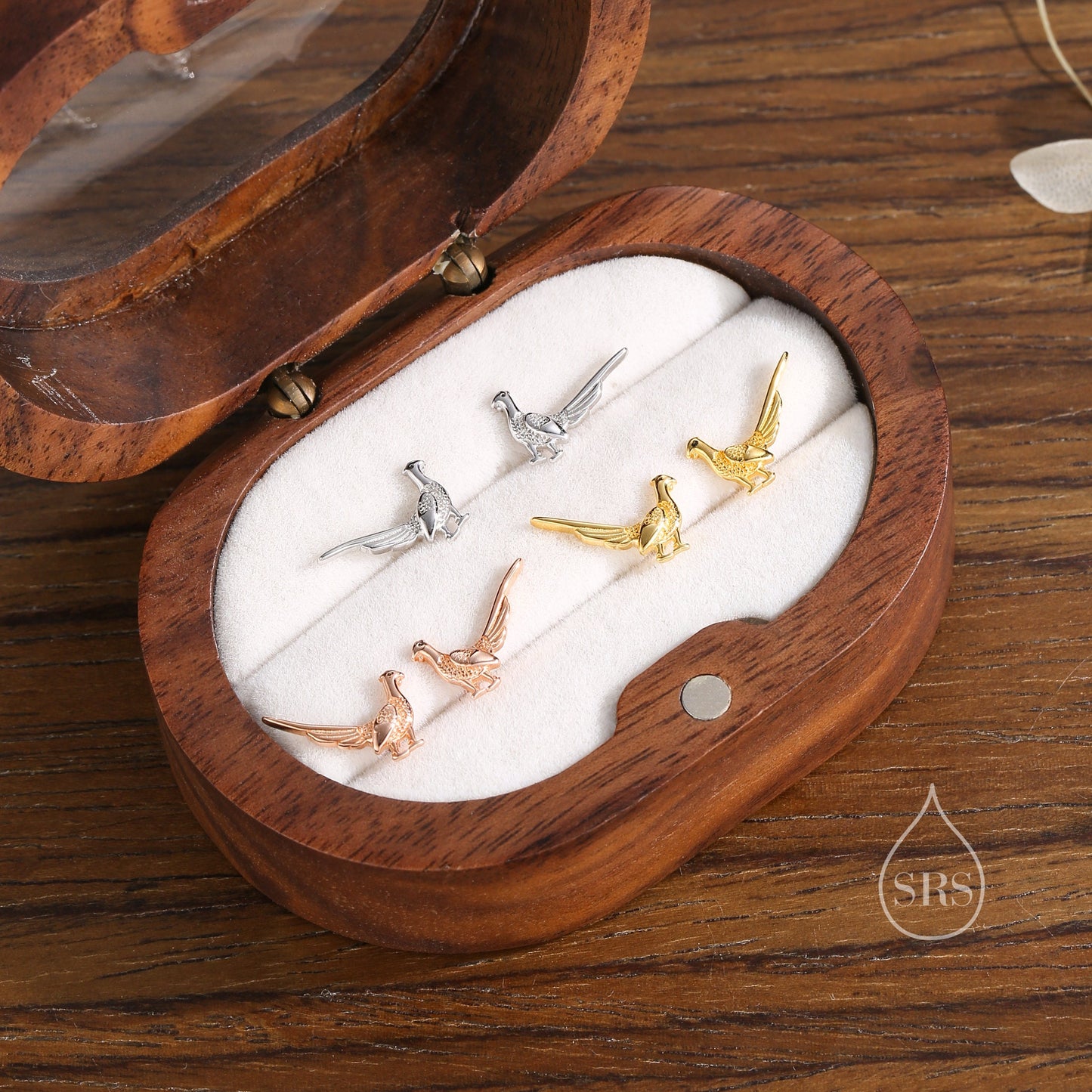 Sterling Silver Tiny Pheasant Bird Stud Earrings Earrings, Silver or Gold or Rose Gold, Pheasant Earrings in Sterling Silver