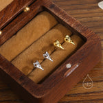 Sterling Silver Bird Skull Internally Threaded Flat Back Earrings, Silver, Gold or Rose Gold, Bird Skeleton Earrings