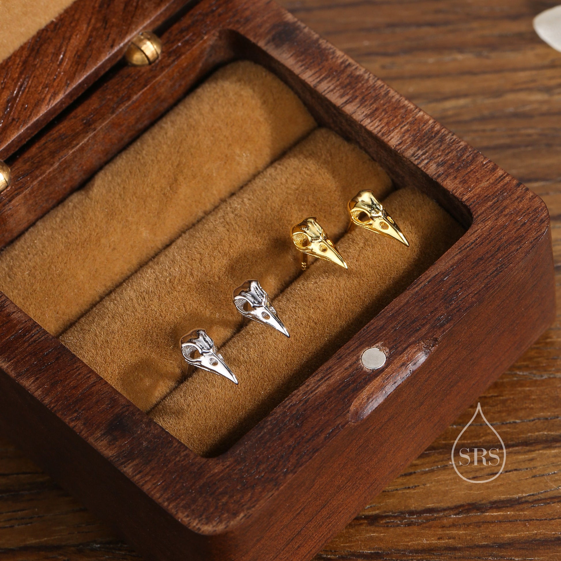 Sterling Silver Bird Skull Screw Back / Stud Earrings, Silver, Gold or Rose Gold, Bird Skeleton Earrings in Sterling Silver