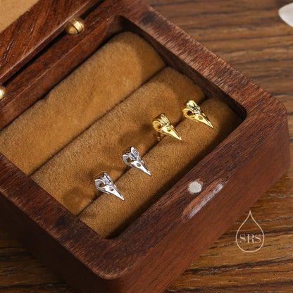 Sterling Silver Bird Skull Screw Back / Stud Earrings, Silver, Gold or Rose Gold, Bird Skeleton Earrings in Sterling Silver