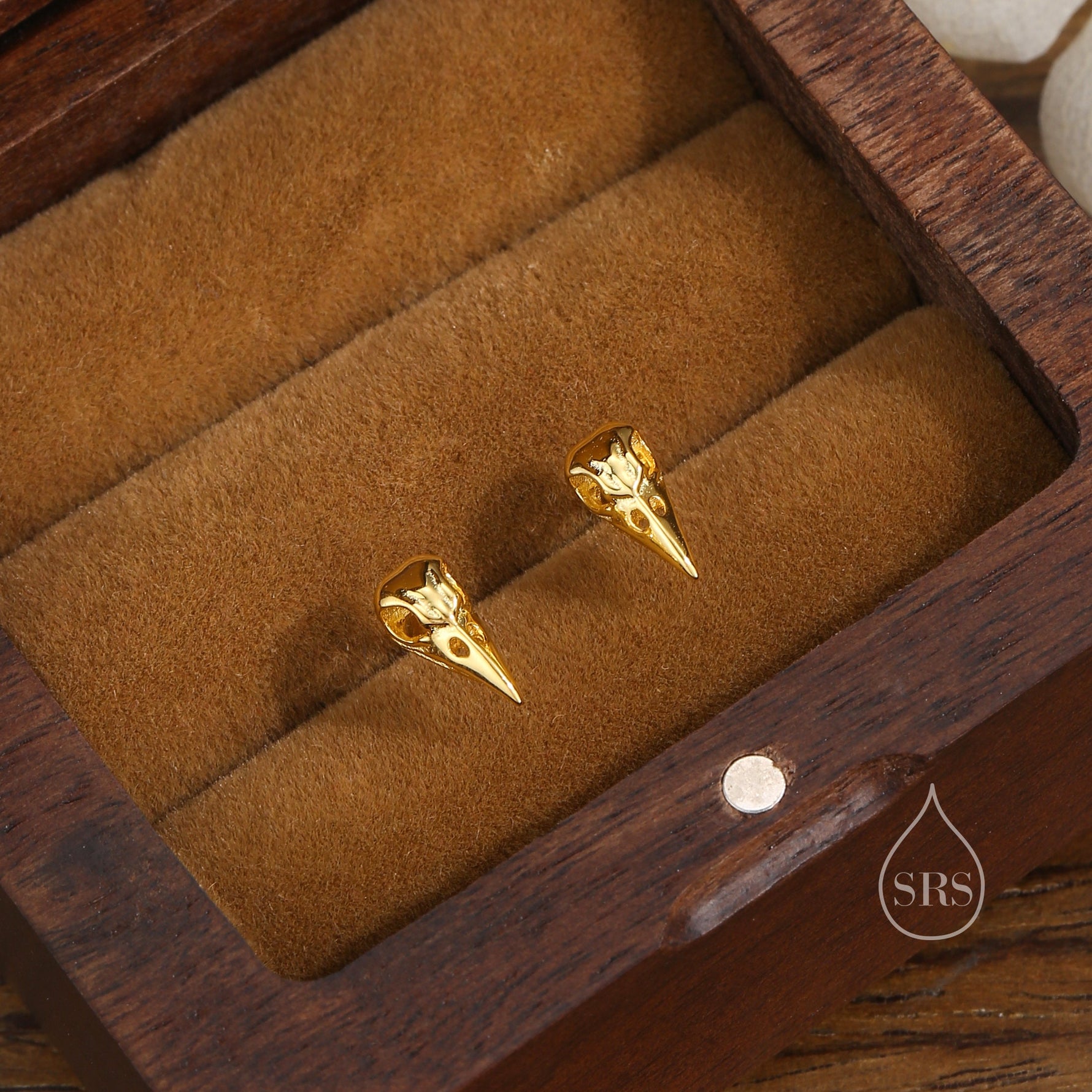 Sterling Silver Bird Skull Screw Back / Flat Back / Stud Earrings, Silver, Gold or Rose Gold, Bird Skeleton Earrings in Sterling Silver