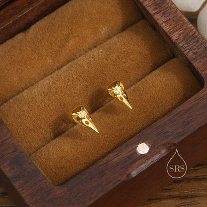 Sterling Silver Bird Skull Screw Bakc / Stud Earrings, Silver, Gold or Rose Gold, Bird Skeleton Earrings in Sterling Silver