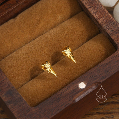 Sterling Silver Tiny Bird Skull Stud Earrings Earrings, Silver or Gold or Rose Gold, Bird Skeleton Earrings in Sterling Silver