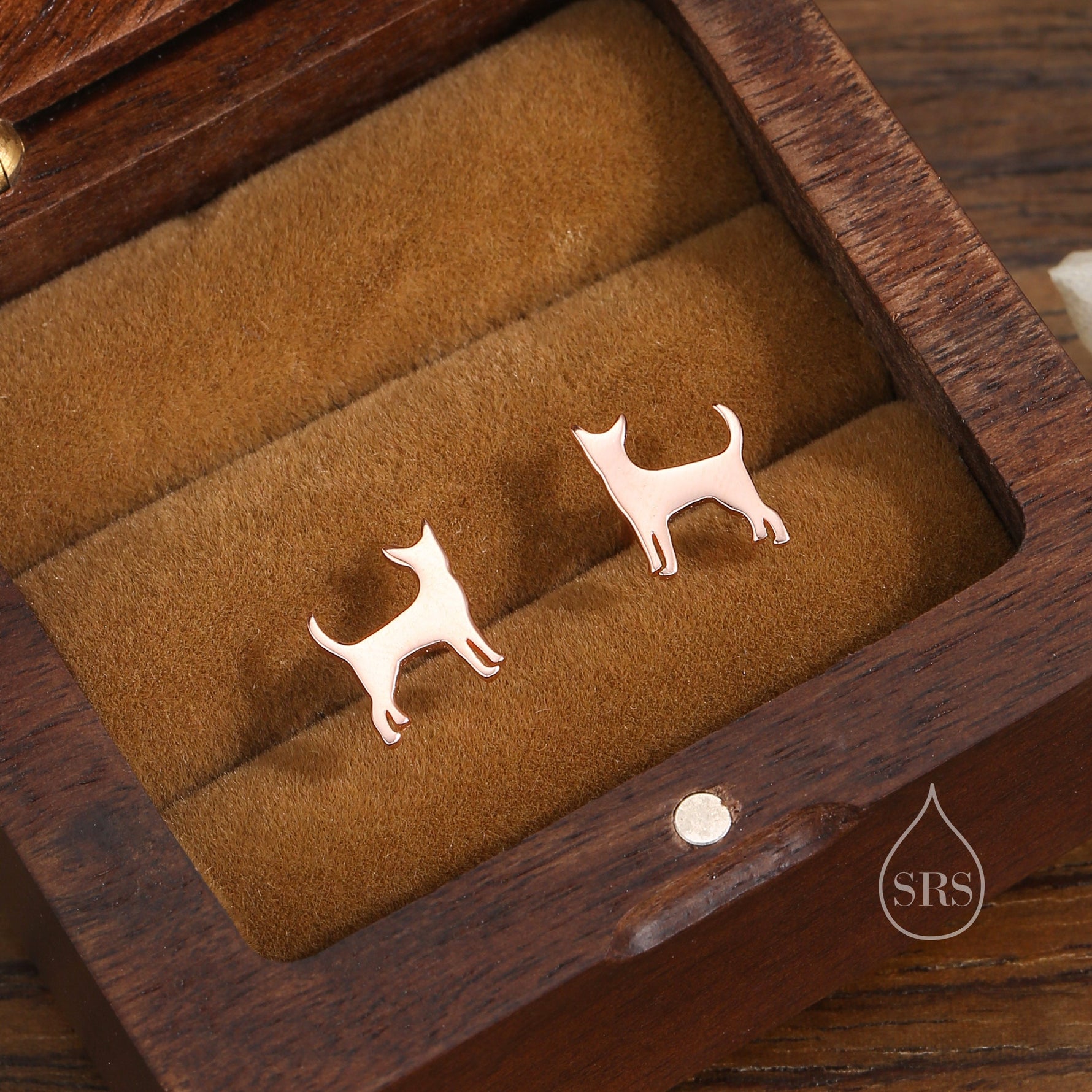 Tiny Chihuahua Dog Stud Earrings in Sterling Silver, Silver or Gold or Rose Gold, Sterling Silver Chihuahua Dog Earrings, Pet Earrings